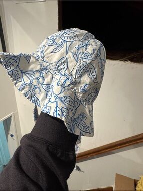 Petit Bateau White Sun Hat with Blue Floral Print